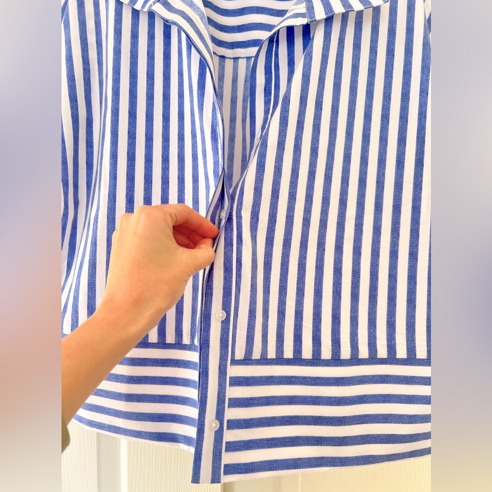 Hopes & Harlow White/Blue Stripe French-Cuff Button Down - Picture 6 of 8